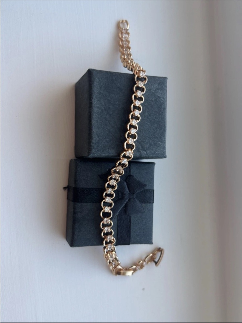 Rose Gold Plated Link Bracelet Dainty CZ Tennis Style Bracelet Elegant - Picture 5 of 13